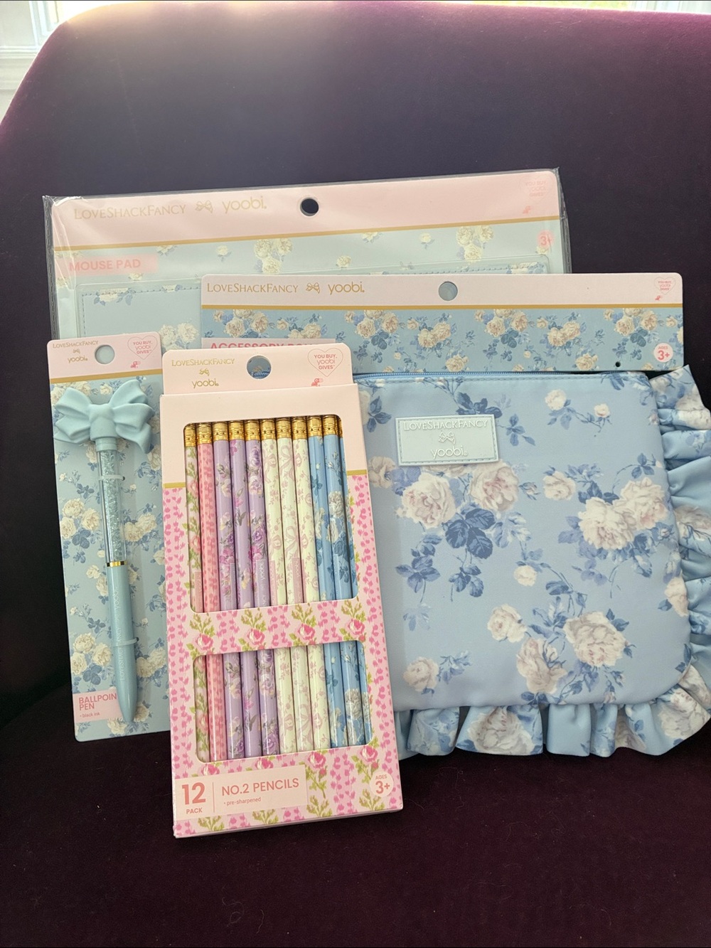 LoveShackFancy x Target Blue Floral Stationary Set- Pencils, Mousepad, Case, Pen